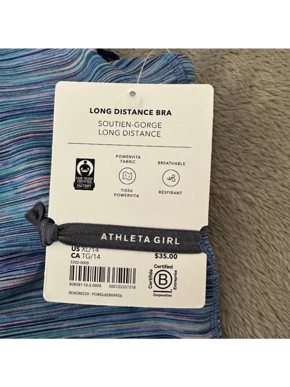 NWT Athleta Girl Long Distance Sports Bra Blue Youth Size XL 14 Athleisure